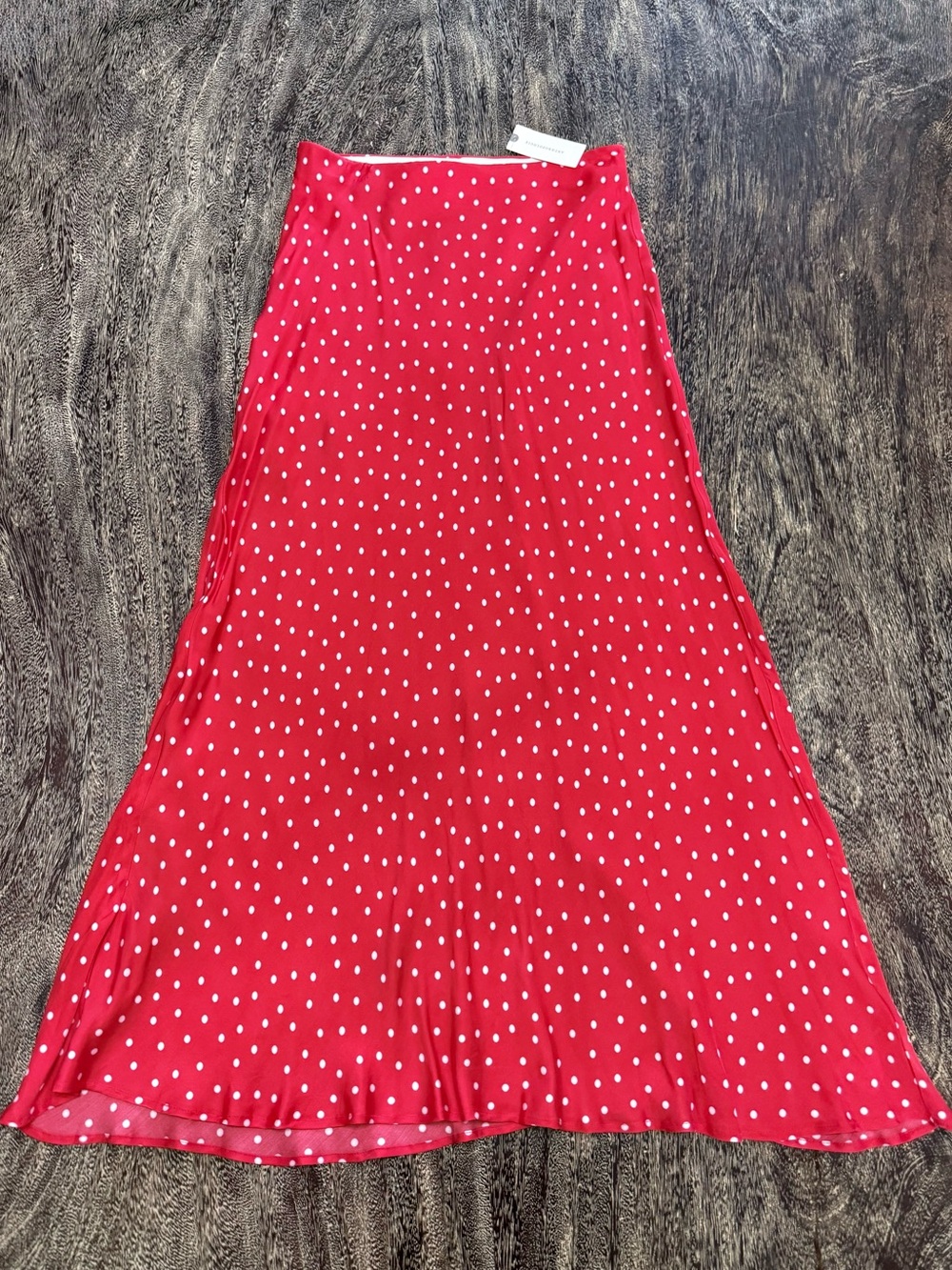 NWT Anthropologie Red Satin Polka Dot Long Midi Skirt Small Garden Party Flamenc